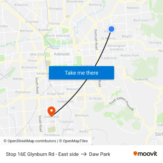 Stop 16E Glynburn Rd - East side to Daw Park map
