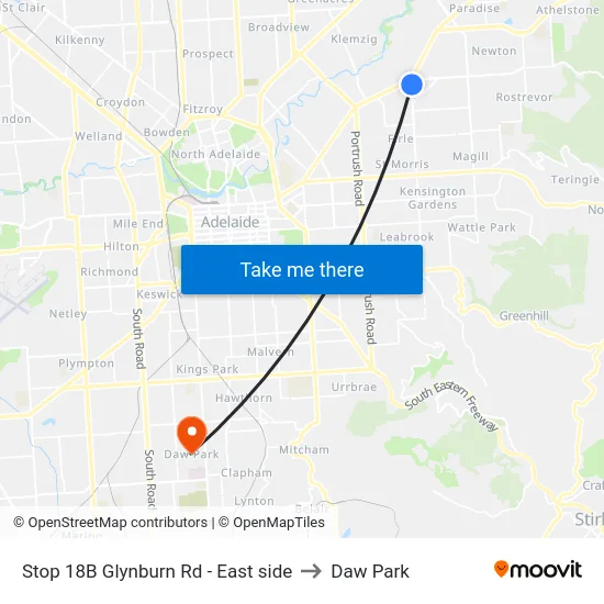 Stop 18B Glynburn Rd - East side to Daw Park map