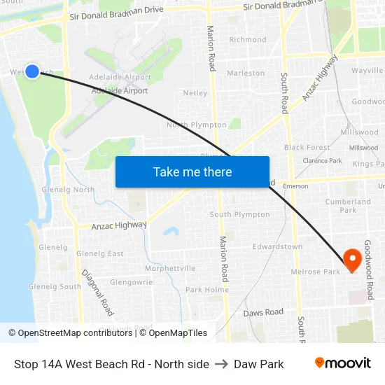 Stop 14A West Beach Rd - North side to Daw Park map