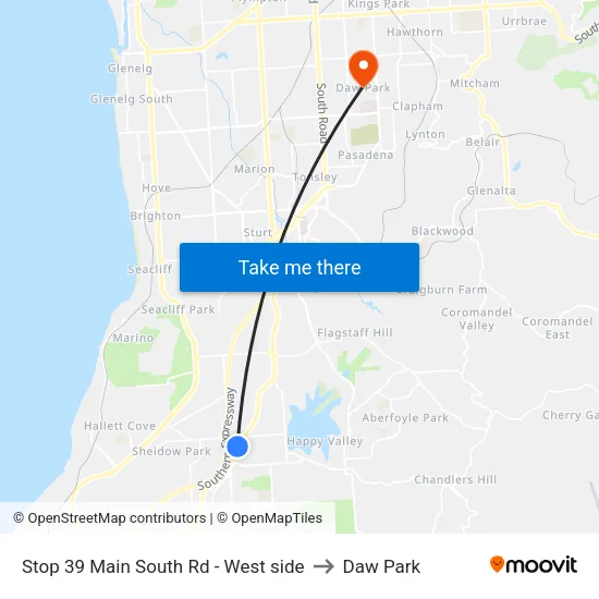 Stop 39 Main South Rd - West side to Daw Park map