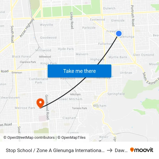Stop School / Zone A Glenunga International High School Conyngham St to Daw Park map