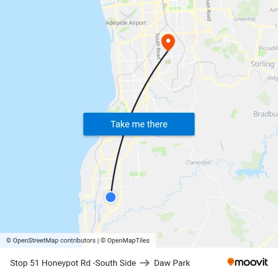 Stop 51 Honeypot Rd -South Side to Daw Park map
