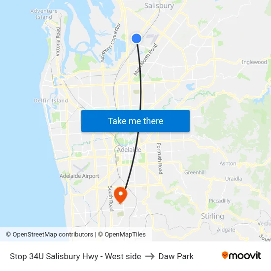 Stop 34U Salisbury Hwy - West side to Daw Park map