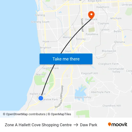 Zone A Hallett Cove Shopping Centre to Daw Park map