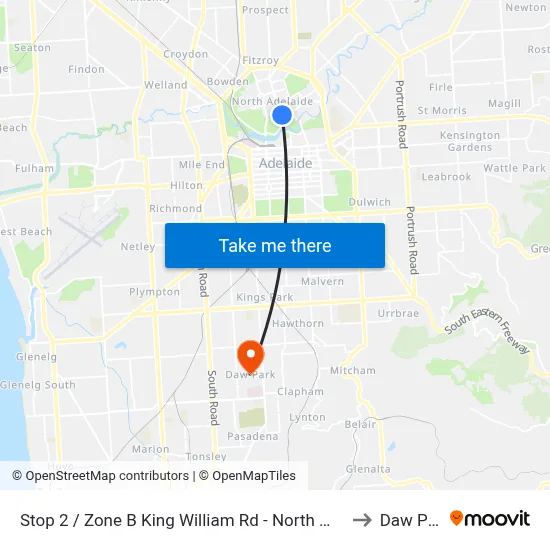 Stop 2 / Zone B King William Rd - North West side to Daw Park map