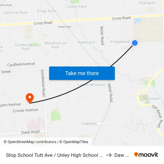 Stop School Tutt Ave / Unley High School - South side to Daw Park map