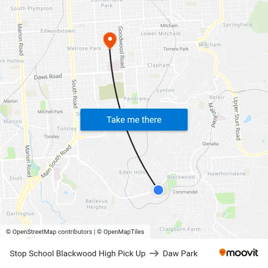 Stop School Blackwood High Pick Up to Daw Park map