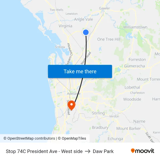 Stop 74C President Ave - West side to Daw Park map