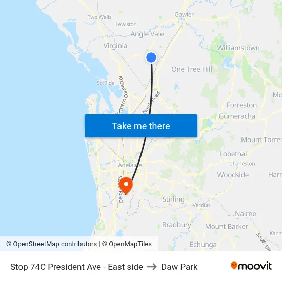 Stop 74C President Ave - East side to Daw Park map