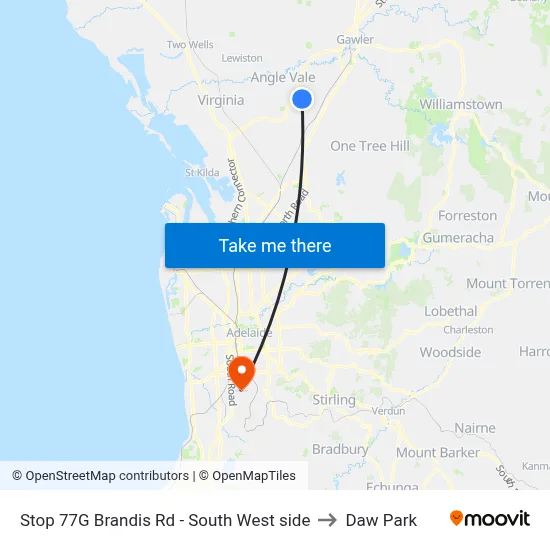 Stop 77G Brandis Rd - South West side to Daw Park map