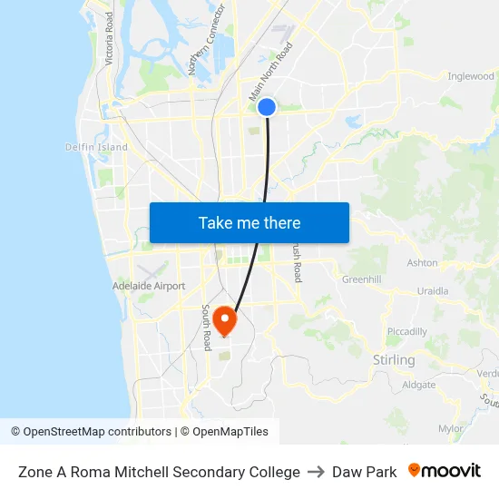 Zone A Roma Mitchell Secondary College to Daw Park map