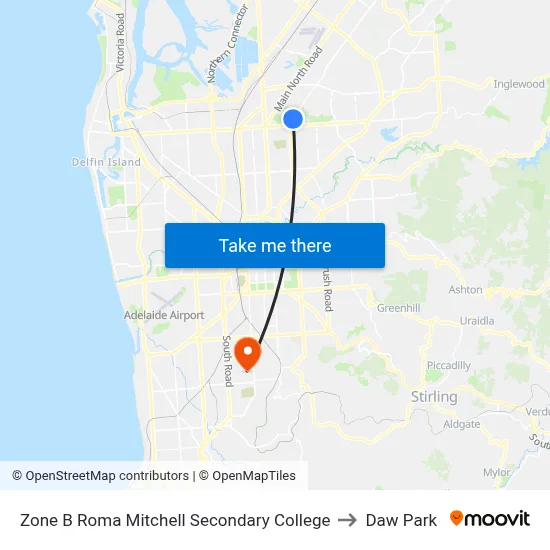 Zone B Roma Mitchell Secondary College to Daw Park map