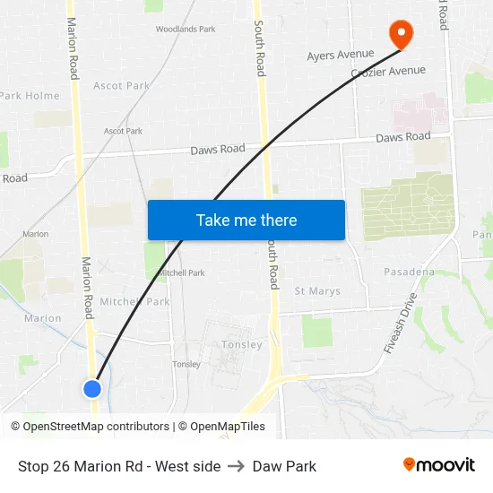 Stop 26 Marion Rd - West side to Daw Park map