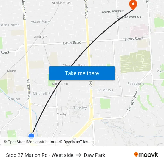 Stop 27 Marion Rd - West side to Daw Park map