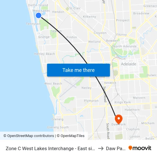 Zone C West Lakes Interchange - East side to Daw Park map