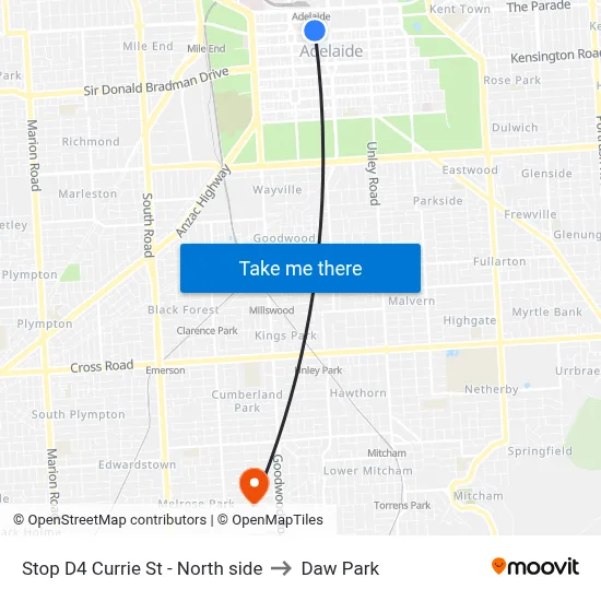 Stop D4 Currie St - North side to Daw Park map