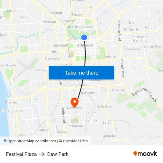Festival Plaza to Daw Park map