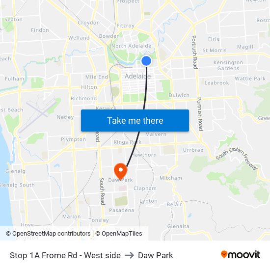 Stop 1A Frome Rd - West side to Daw Park map