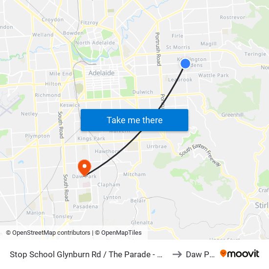 Stop School Glynburn Rd / The Parade - West side to Daw Park map