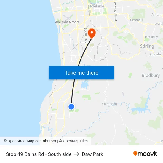 Stop 49 Bains Rd - South side to Daw Park map