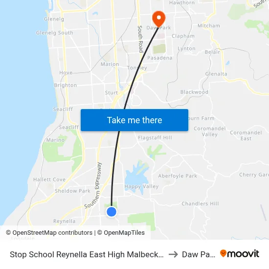 Stop School Reynella East High Malbeck Dr to Daw Park map