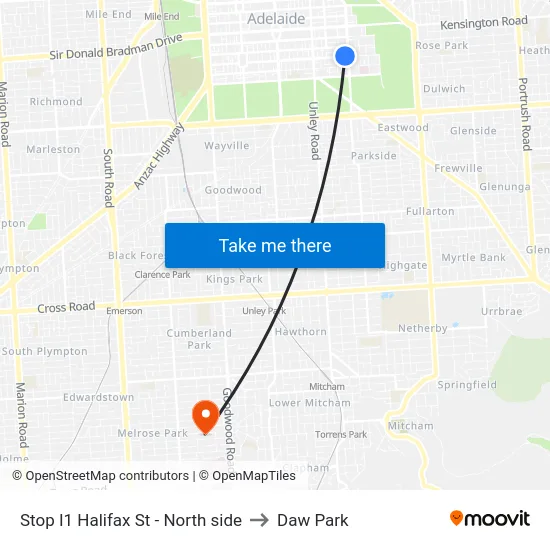 Stop I1 Halifax St - North side to Daw Park map