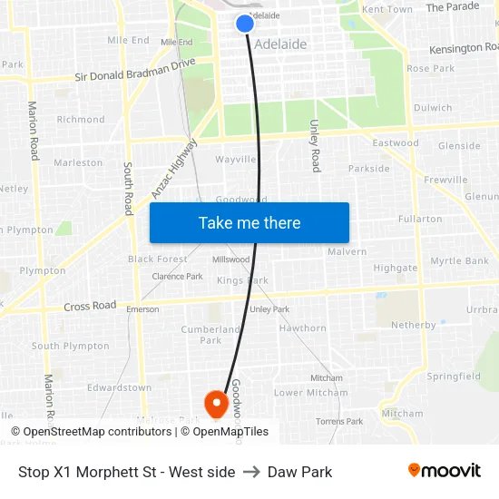 Stop X1 Morphett St - West side to Daw Park map