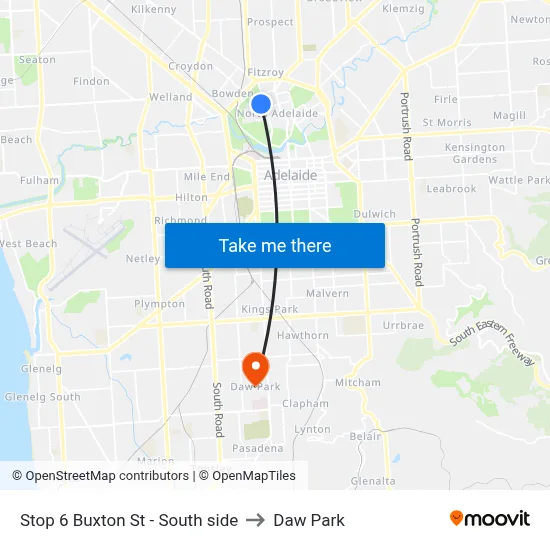 Stop 6 Buxton St - South side to Daw Park map