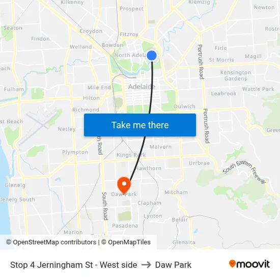 Stop 4 Jerningham St - West side to Daw Park map