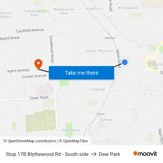 Stop 17B Blythewood Rd - South side to Daw Park map