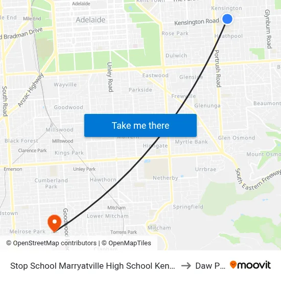 Stop School Marryatville High School Kensington Rd to Daw Park map