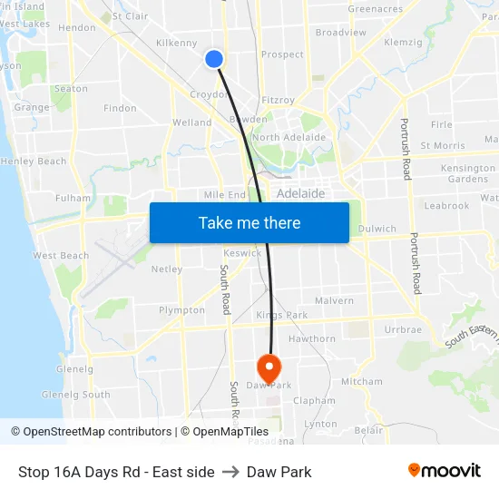 Stop 16A Days Rd - East side to Daw Park map