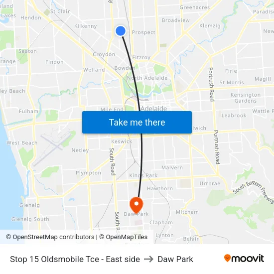 Stop 15 Oldsmobile Tce - East side to Daw Park map