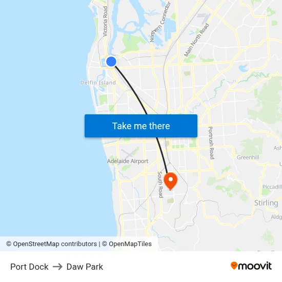Port Dock to Daw Park map