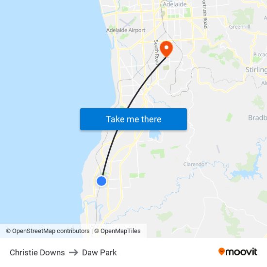 Christie Downs to Daw Park map