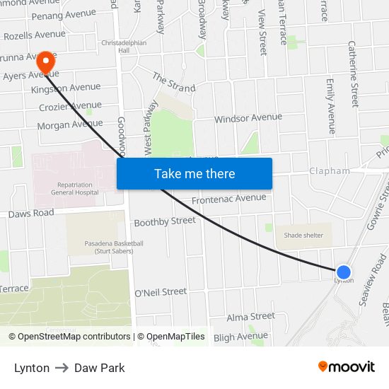 Lynton to Daw Park map