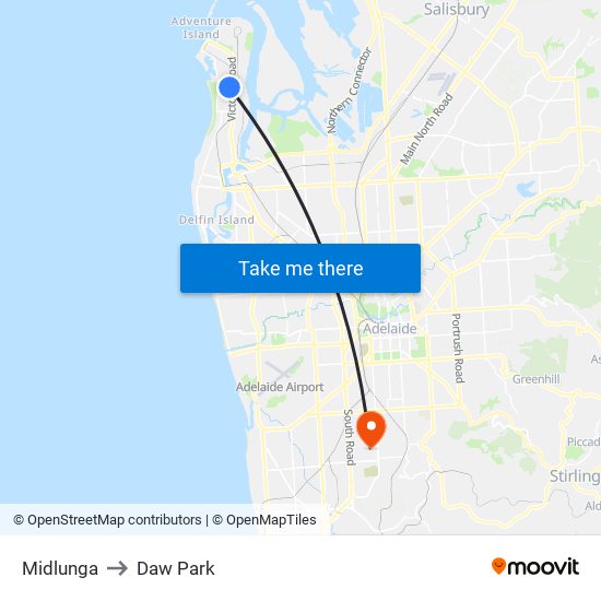 Midlunga to Daw Park map