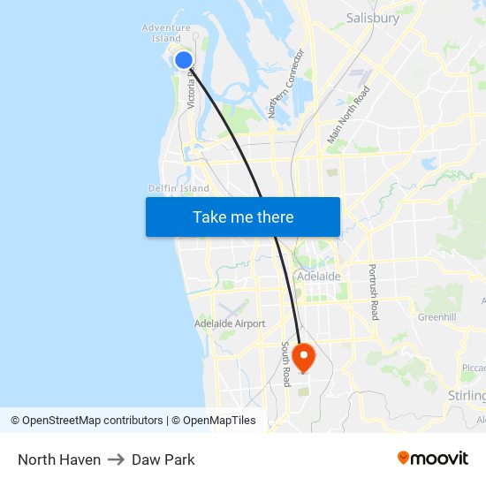 North Haven to Daw Park map