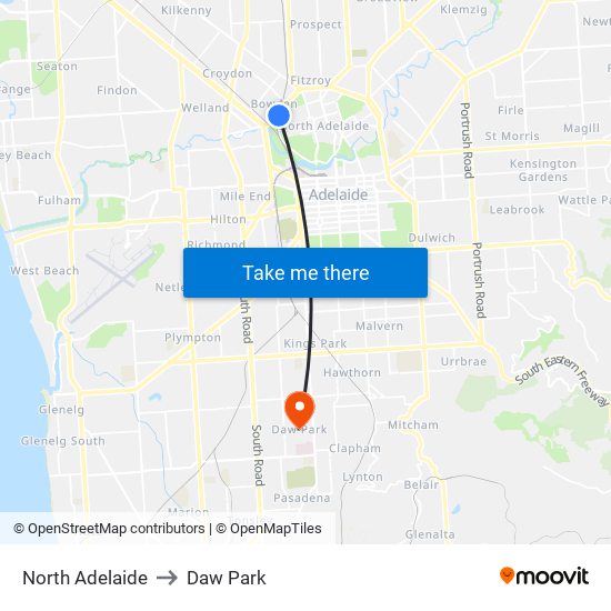 North Adelaide to Daw Park map