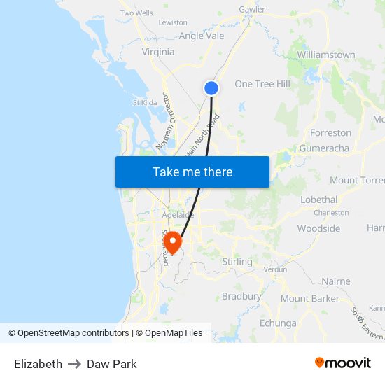 Elizabeth to Daw Park map