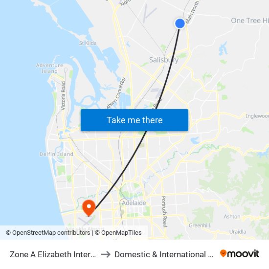 Zone A Elizabeth Interchange to Domestic & International Terminal map