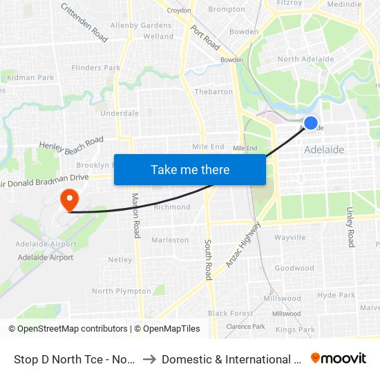 Stop D North Tce - North side to Domestic & International Terminal map
