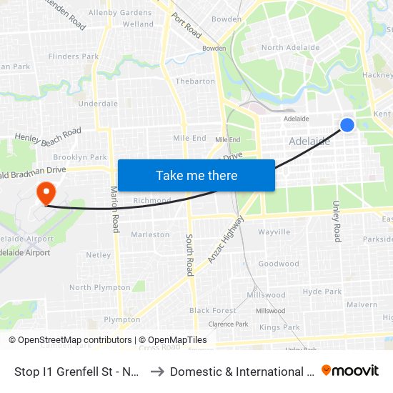 Stop I1 Grenfell St - North side to Domestic & International Terminal map