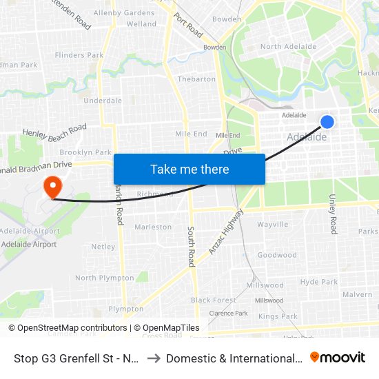 Stop G3 Grenfell St - North side to Domestic & International Terminal map