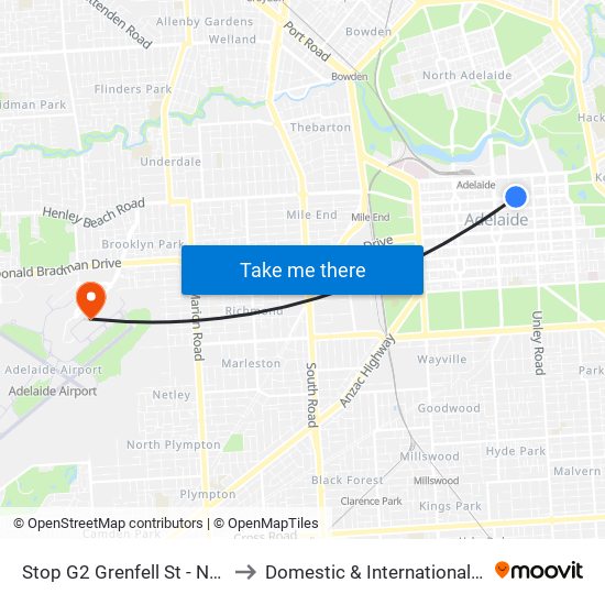 Stop G2 Grenfell St - North side to Domestic & International Terminal map