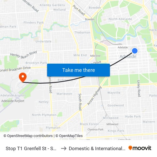 Stop T1 Grenfell St - South side to Domestic & International Terminal map