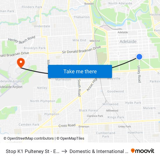 Stop K1 Pulteney St - East side to Domestic & International Terminal map