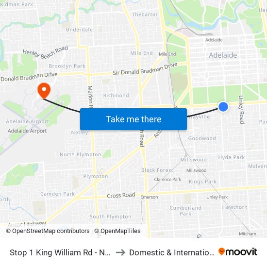 Stop 1 King William Rd - North West side to Domestic & International Terminal map
