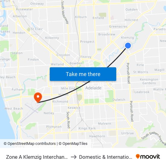 Zone A Klemzig Interchange - East side to Domestic & International Terminal map