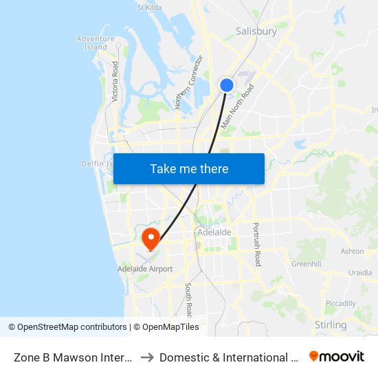 Zone B Mawson Interchange to Domestic & International Terminal map
